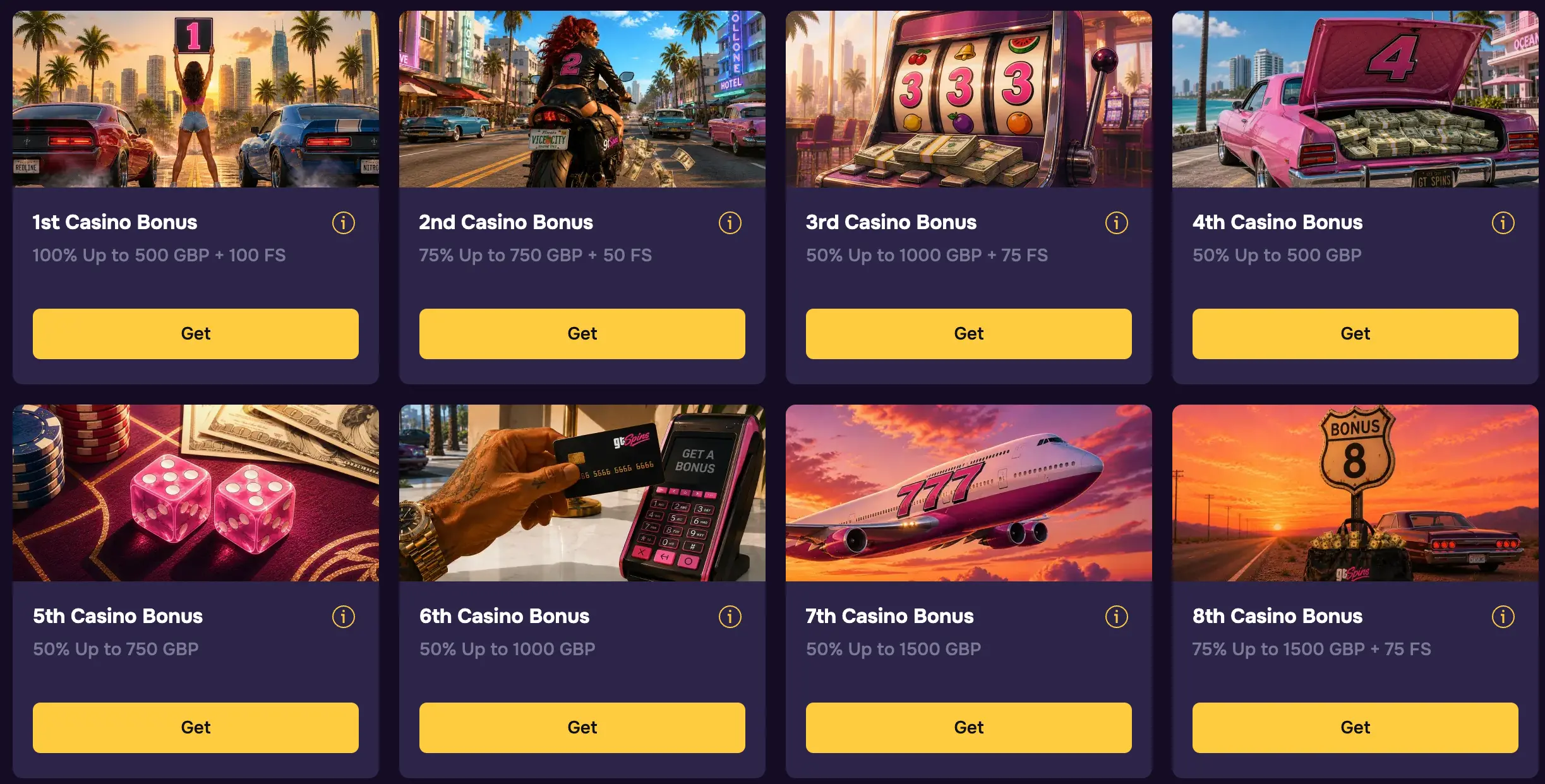 Gtspins Casino — 100% Welcome Bonus up to £500 plus 200 Free Spins